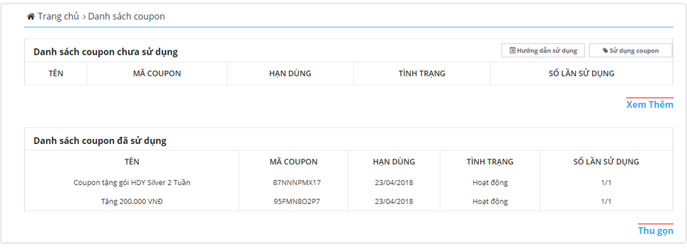 Sử dụng Coupon