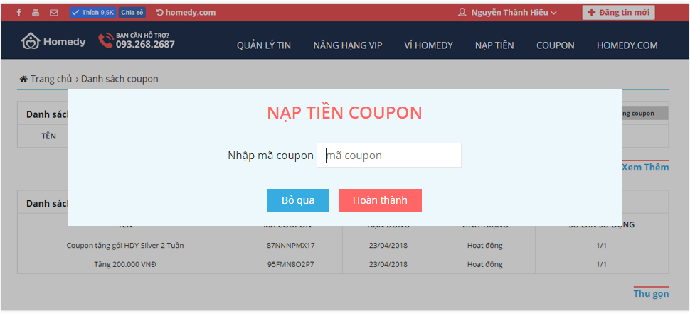 Sử dụng Coupon