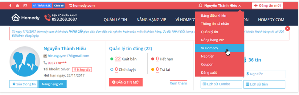 Sử dụng Ví Homedy